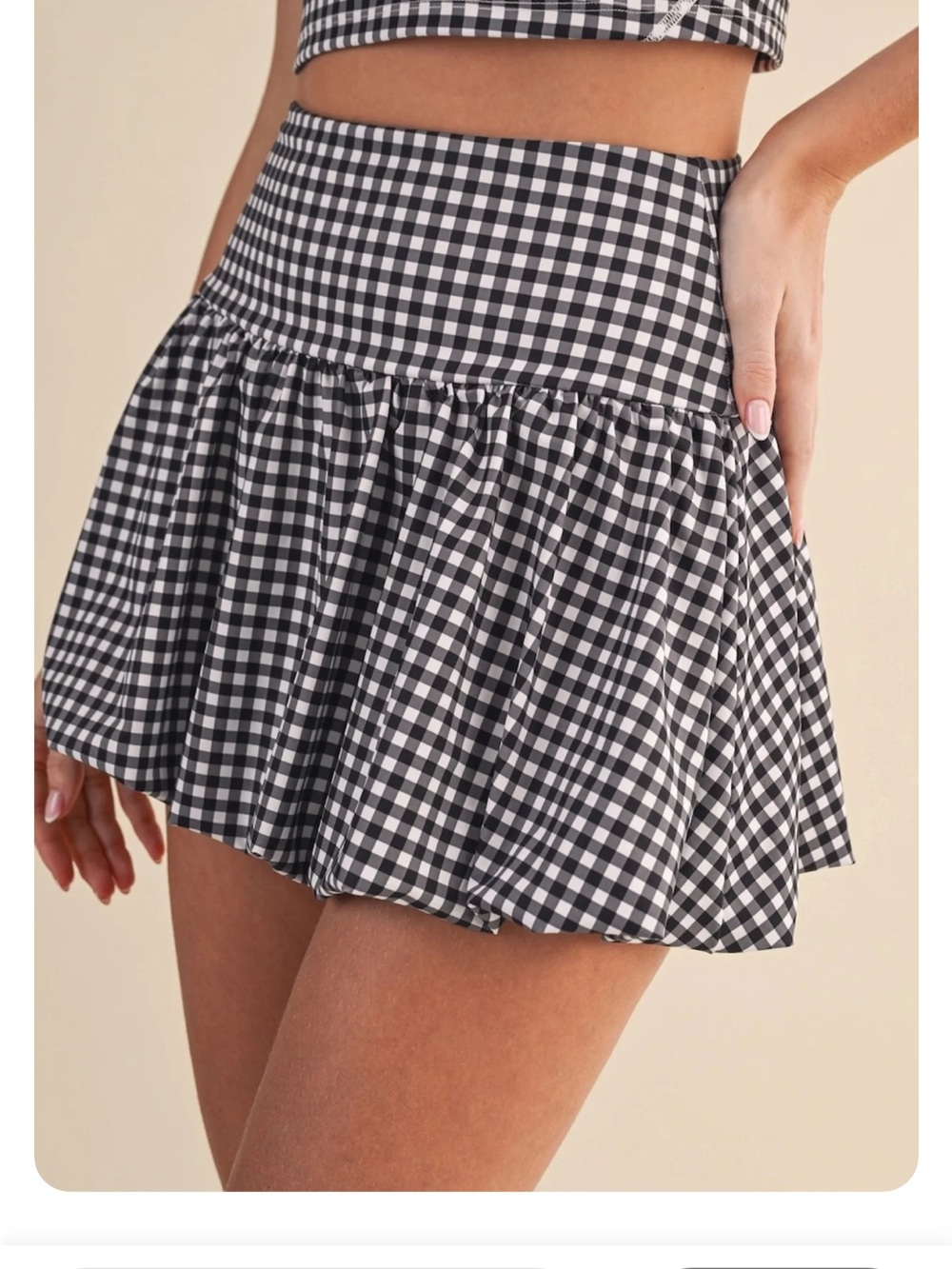Athleisure Black and White Gingham Ruffle Mini Skirt